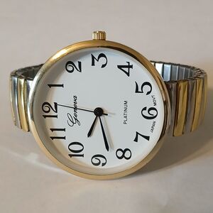 Geneva Platinum Women White Large Round Dial Two-Tone Bracelet Watch Japan Movt